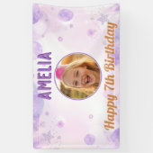 Lila Sterne Mädchen Glücklicher Geburtstag Foto Pa Banner (Vertikal)