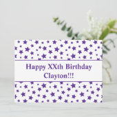 Lila Sterne mit Botschaft zum Geburtstag Einladung (Stehend Vorderseite)