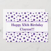 Lila Sterne mit Botschaft zum Geburtstag Einladung (Vorne/Hinten)