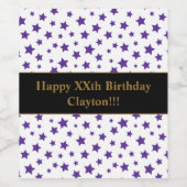 Lila Sterne mit Botschaft zum Geburtstag Weinetikett (Einzelnes Label)