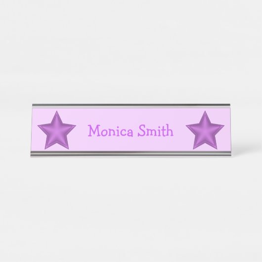 Lila Sterne mit vollem Namen Schreibtischnamensplakette (Vorderseite )