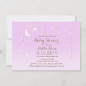 Lila-Sterne-Mond-Baby-Dusche Einladung (Vorderseite)