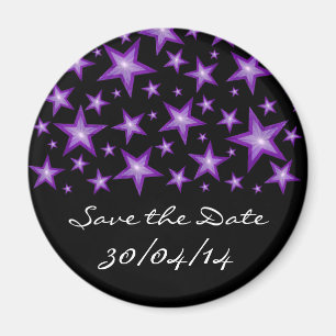 Lila Sterne "Save the Date" Kühlschrankmagnet schw