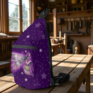 Lila Sternen-Fee Fantasy-Kunst auf Sternenhintergr Crossbody Bag