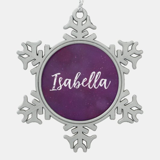 Lila Sternenhimmel Schneeflocken Zinn-Ornament (Vorderseite)