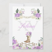 Lila Stiefel und Ranchero Quinceñera Einladung (Rückseite)