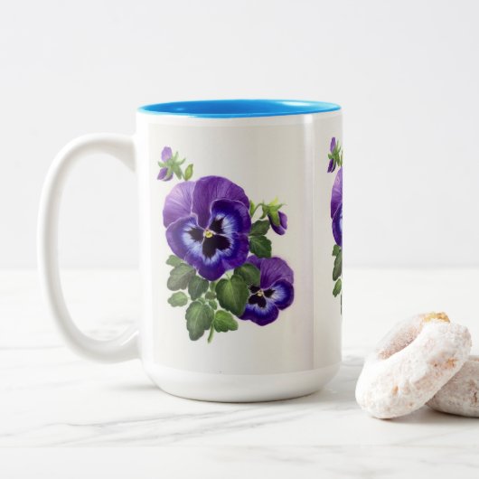 Lila Stiefmütterchen 2 Töne Kaffee Tasse (Mit Donut)