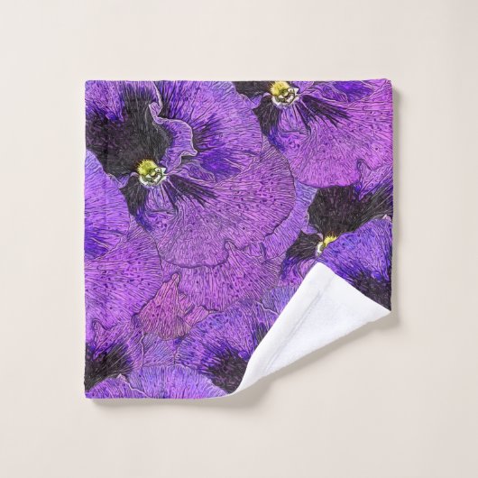Lila Stiefmütterchen, abstrakte Malerei, Blumenkun Badhandtuch Set (Waschlappen)