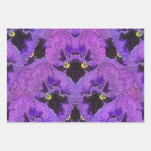 Lila Stiefmütterchen, abstrakte Malerei, Blumenkun Geschenkpapier Set (Vorderseite 3)