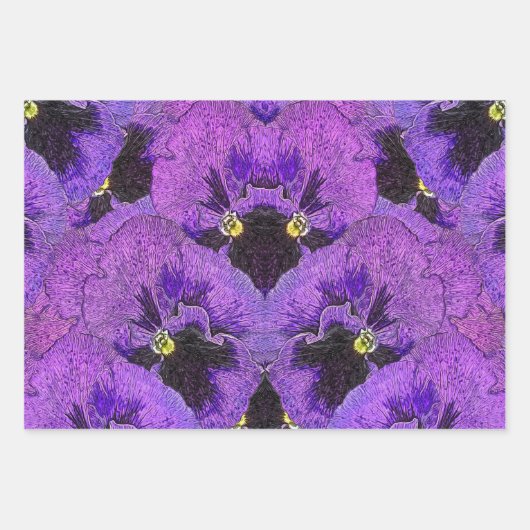 Lila Stiefmütterchen, abstrakte Malerei, Blumenkun Geschenkpapier Set (Vorderseite)