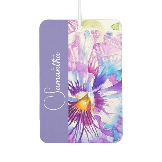 Lila Stiefmütterchen Aquarell Blumen Mädchen Name Autolufterfrischer (Vorderseite)