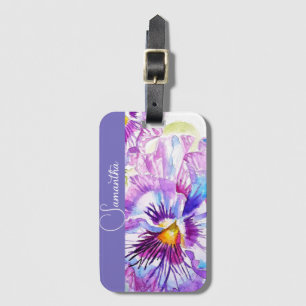 Lila Stiefmütterchen Aquarell Blumen Mädchen Name  Gepäckanhänger
