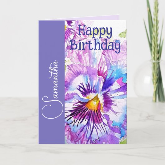 Lila Stiefmütterchen Aquarell Blumen Mädchen Name  Karte (Vorderseite)