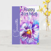 Lila Stiefmütterchen Aquarell Blumen Mädchen Name  Karte (Gelbe Blume)