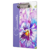 Lila Stiefmütterchen Aquarell Blumen Mädchen Name Klemmbrett (Links)