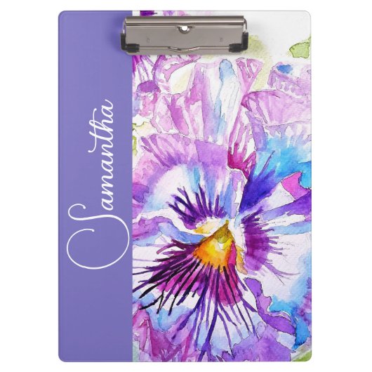 Lila Stiefmütterchen Aquarell Blumen Mädchen Name Klemmbrett (Vorderseite)