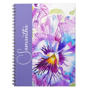 Lila Stiefmütterchen Aquarell Blumen Mädchen Name Notizblock