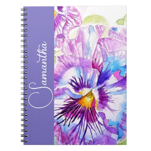 Lila Stiefmütterchen Aquarell Blumen Mädchen Name  Notizblock (Vorderseite)