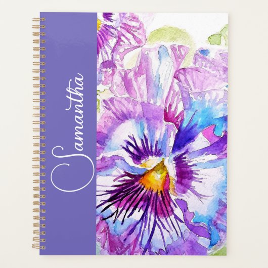 Lila Stiefmütterchen Aquarell Blumen Mädchen Name Planer (Vorderseite)