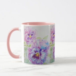 Lila Stiefmütterchen Aquarellmalerei Tasse pink