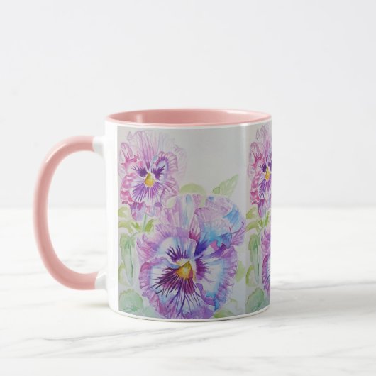 Lila Stiefmütterchen Aquarellmalerei Tasse pink (Links)