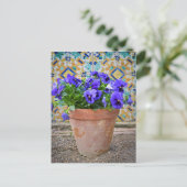 Lila Stiefmütterchen Blume Pot Postkarte (Stehend Vorderseite)
