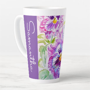 Lila Stiefmütterchen-Blumen-Aquarell-Frauenname St Milchtasse