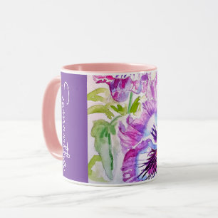 Lila Stiefmütterchen-Blumen-Aquarell-Frauenname St Tasse