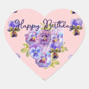 Lila Stiefmütterchen Blumen Muster Alles Gute zum Herz-Aufkleber