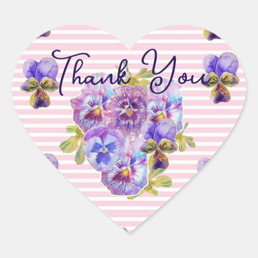 Lila Stiefmütterchen Blumen Muster Danke Pink Herz-Aufkleber (Vorderseite)