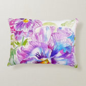 Lila Stiefmütterchen-Blumenmuster Wasserfarbe Blau Dekokissen (Rückseite)