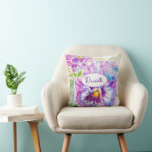 Lila Stiefmütterchen-Blumenmuster Wasserfarbe Blau Kissen (Stuhl )