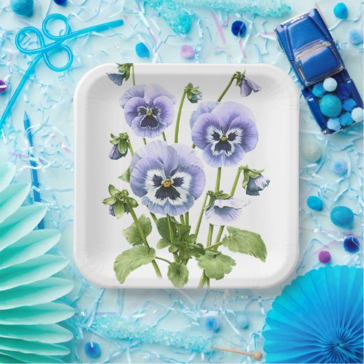 Lila Stiefmütterchen Botanische Kunstpapier Teller (Party)