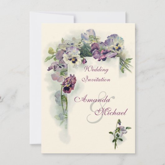 Lila Stiefmütterchen, das Einladung wedding ist (Vorderseite)