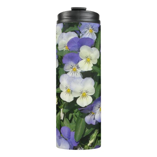 Lila Stiefmütterchen Garten Blumen Thermosbecher (Vorderseite)