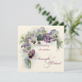 Lila Stiefmütterchen Hochzeitsreise Einladung (Stehend Vorderseite)