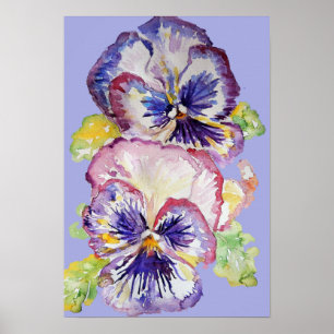 Lila Stiefmütterchen Kunst Blumen Wasserfarben Pos Poster
