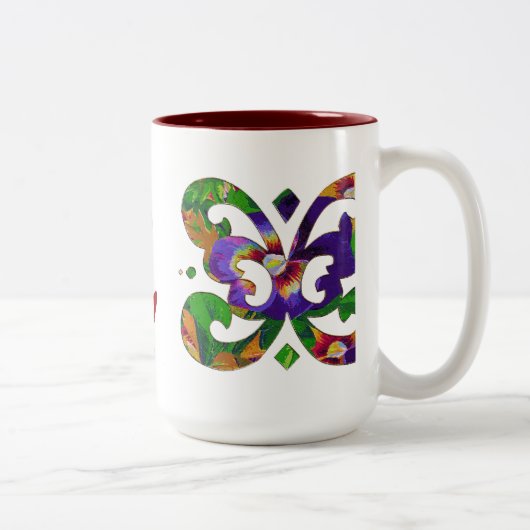 Lila Stiefmütterchen Motif Zweifarbige Tasse (Rechts)
