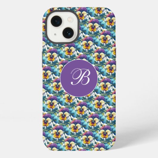 Lila Stiefmütterchen-Patch Mädchen-Monogramm-Blume iPhone Hülle (Rückseite)