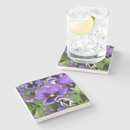 lila Stiefmütterchen Steinuntersetzer (Seitenansicht)