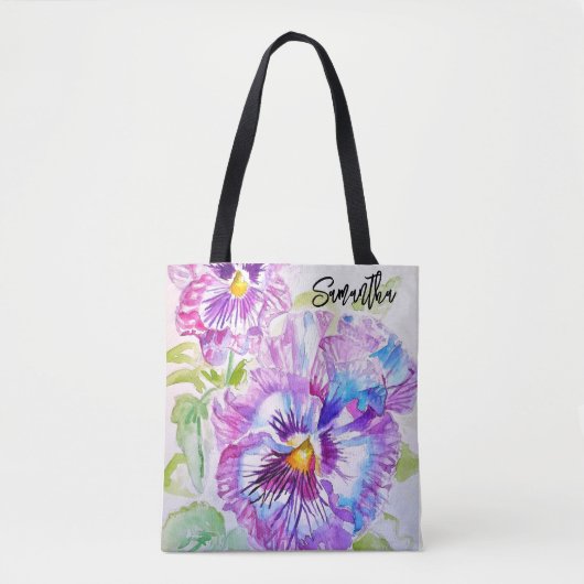 Lila Stiefmütterchen Stiefmütterchen Aquarell Kuns Tasche (Vorderseite)