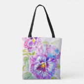 Lila Stiefmütterchen Stiefmütterchen Aquarell Kuns Tasche (Rückseite)