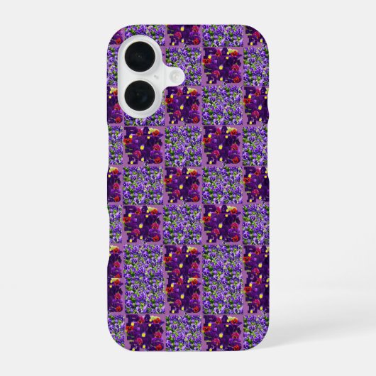 Lila Stiefmütterchen-Typografie, iPhone 16 Hülle (Rückseite)
