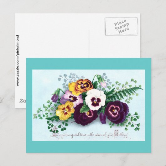 Lila Stiefmütterchen Viktorianisch Geburtstag Postkarte (Vorne/Hinten)