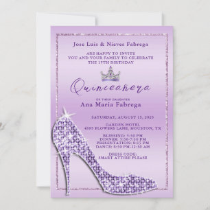 Lila Stiletto-Quinceañera-Geburtstagsfeier für Mäd Einladung