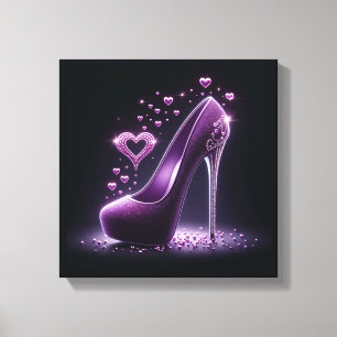Lila Stilettos mit Diamanten und Herz Leinwanddruck