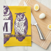 Lila Stilistische Eule-Familie in beliebiger Farbe Küchentuch (Viertel Falte)