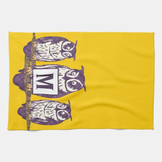 Lila Stilistische Eule-Familie in beliebiger Farbe Küchentuch (Horizontal)