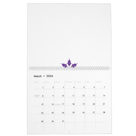Lila, stilvolles Blumenmandala-Design auf einem du Kalender (Mär 2026)