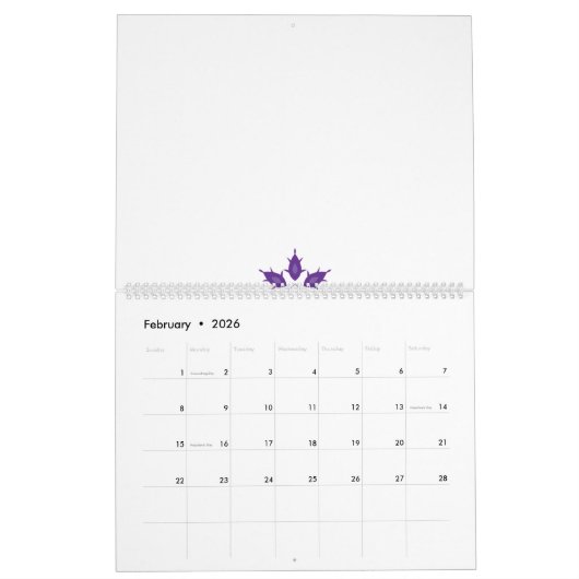 Lila, stilvolles Blumenmandala-Design auf einem du Kalender (Feb 2026)